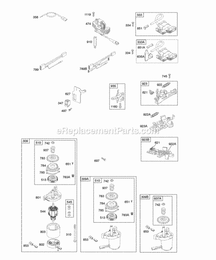 Alternator Electric Starter Electrical Flywheel Brake Ignition Diagram and Parts List for 122H07-0115-B1  Briggs and Stratton Engine